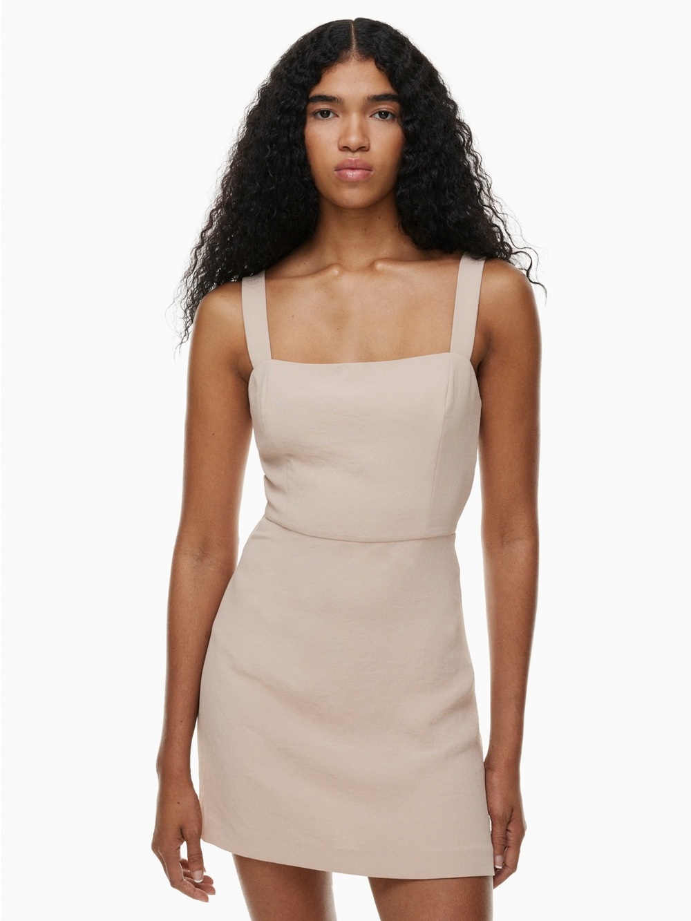 Aritzia Wilfred Flax Beige Linen Square-Neck Mini Dress